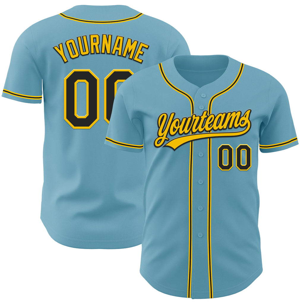 Custom Shadow Blue Black-Yellow Authentic Baseball Jersey