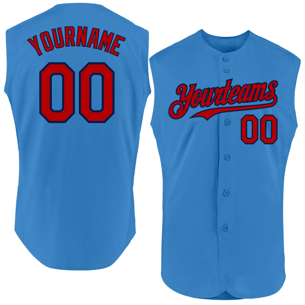 Custom Powder Blue Red-Navy Authentic Sleeveless Baseball Jersey