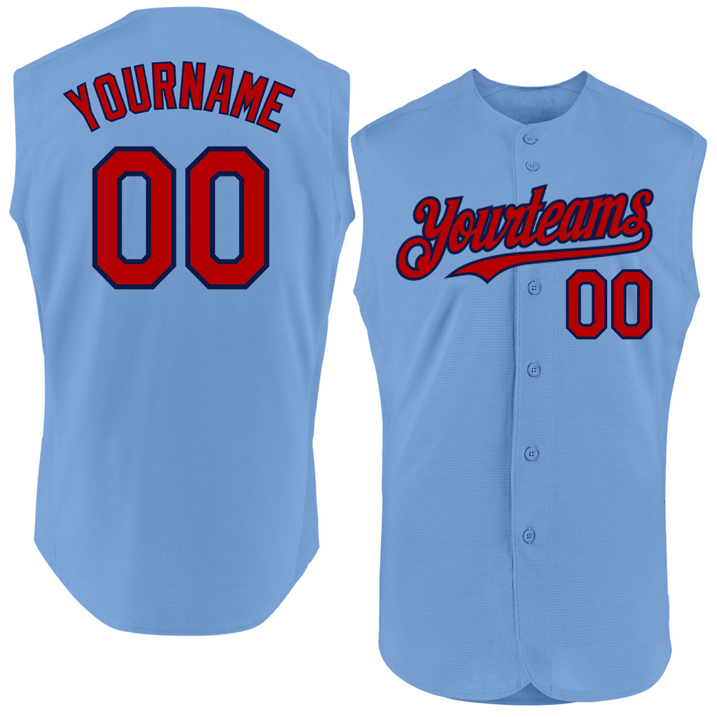 Custom Light Blue Red-Navy Authentic Sleeveless Baseball Jersey