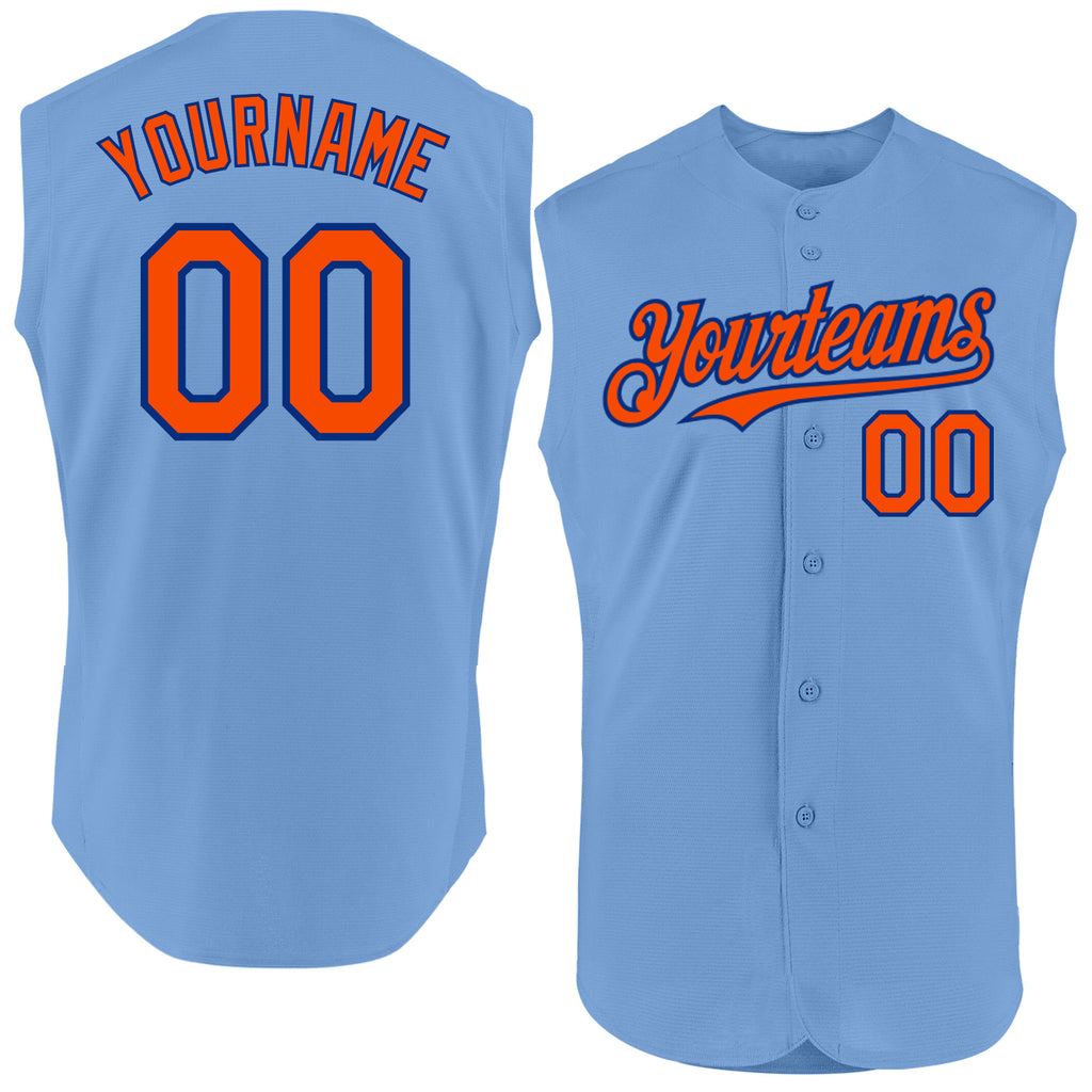 Custom Light Blue Orange-Royal Authentic Sleeveless Baseball Jersey