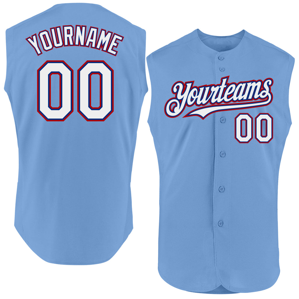 Custom Light Blue Royal-Red Authentic Sleeveless Baseball Jersey