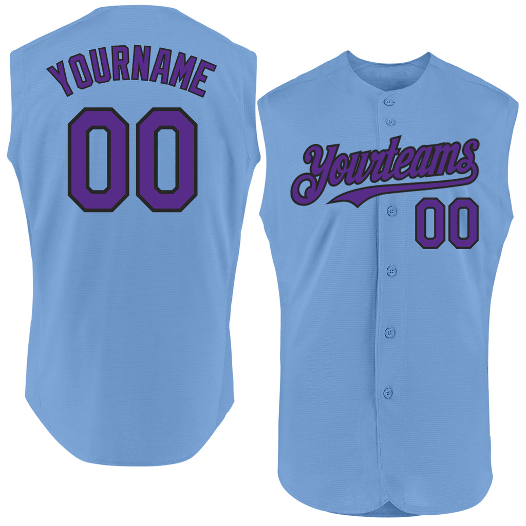 Custom Light Blue Purple-Black Authentic Sleeveless Baseball Jersey