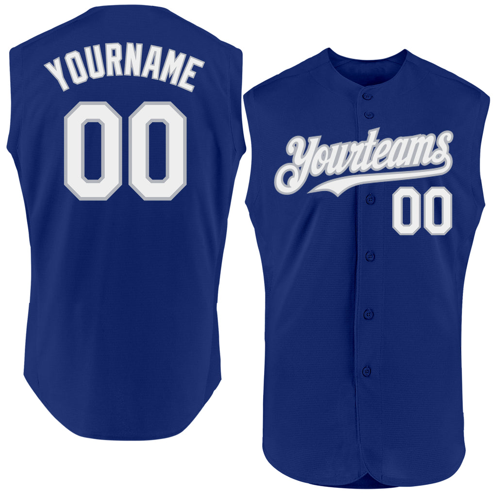 Custom Royal White-Gray Authentic Sleeveless Baseball Jersey