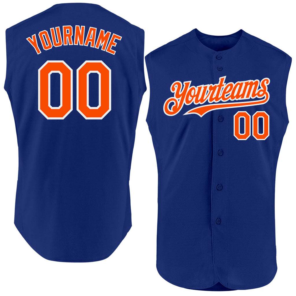 Custom Royal Orange-White Authentic Sleeveless Baseball Jersey