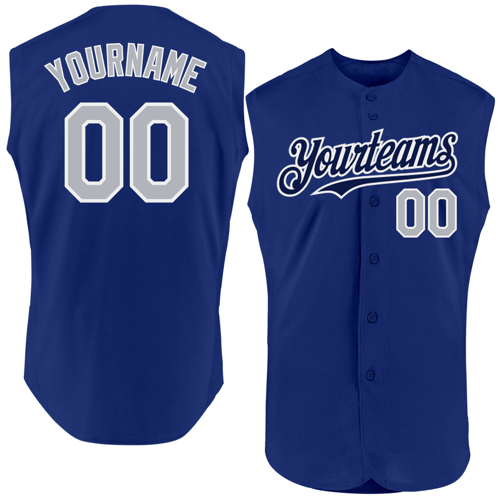 Custom Royal Gray-Navy Authentic Sleeveless Baseball Jersey