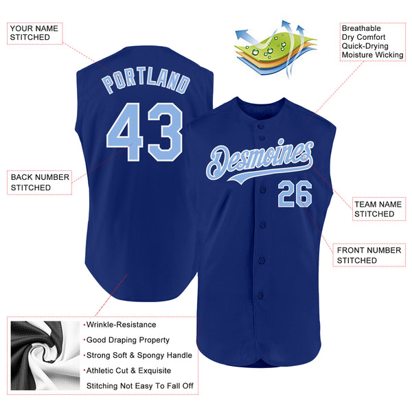 Custom Royal Light Blue-White Authentic Sleeveless Baseball Jersey