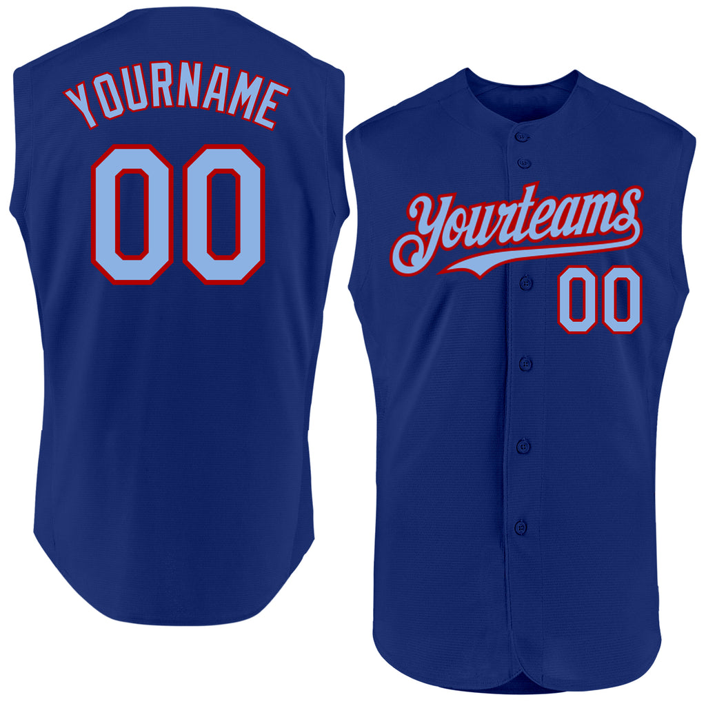 Custom Royal Light Blue-Red Authentic Sleeveless Baseball Jersey