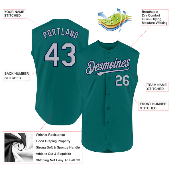 Custom Teal Gray-Navy Authentic Sleeveless Baseball Jersey