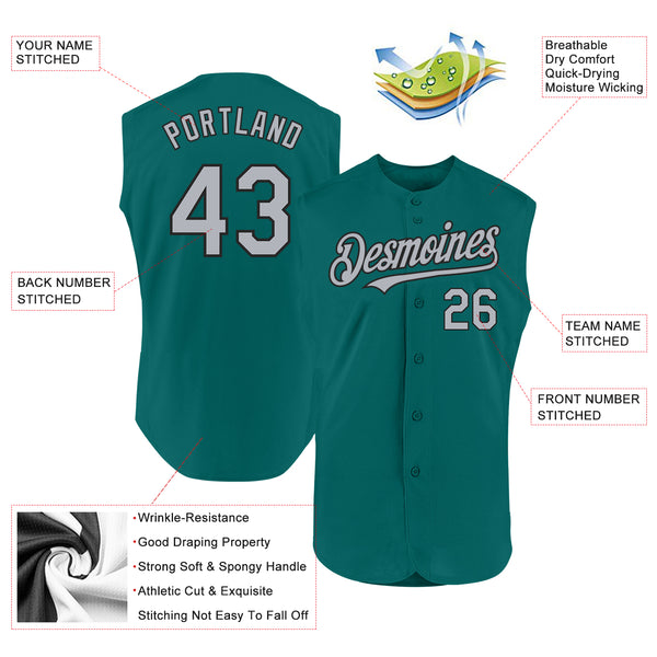 Custom Teal Gray-Black Authentic Sleeveless Baseball Jersey