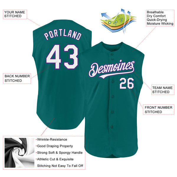 Custom Teal White-Purple Authentic Sleeveless Baseball Jersey