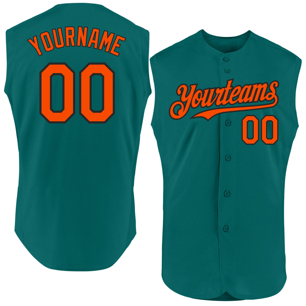 Custom Teal Orange-Black Authentic Sleeveless Baseball Jersey