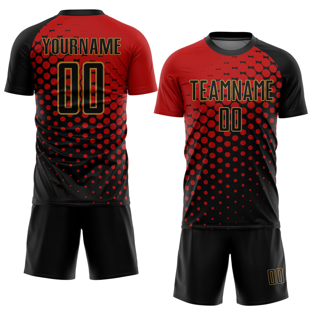 Custom Gold Black-Red Sublimation Soccer Uniform Jersey Discount