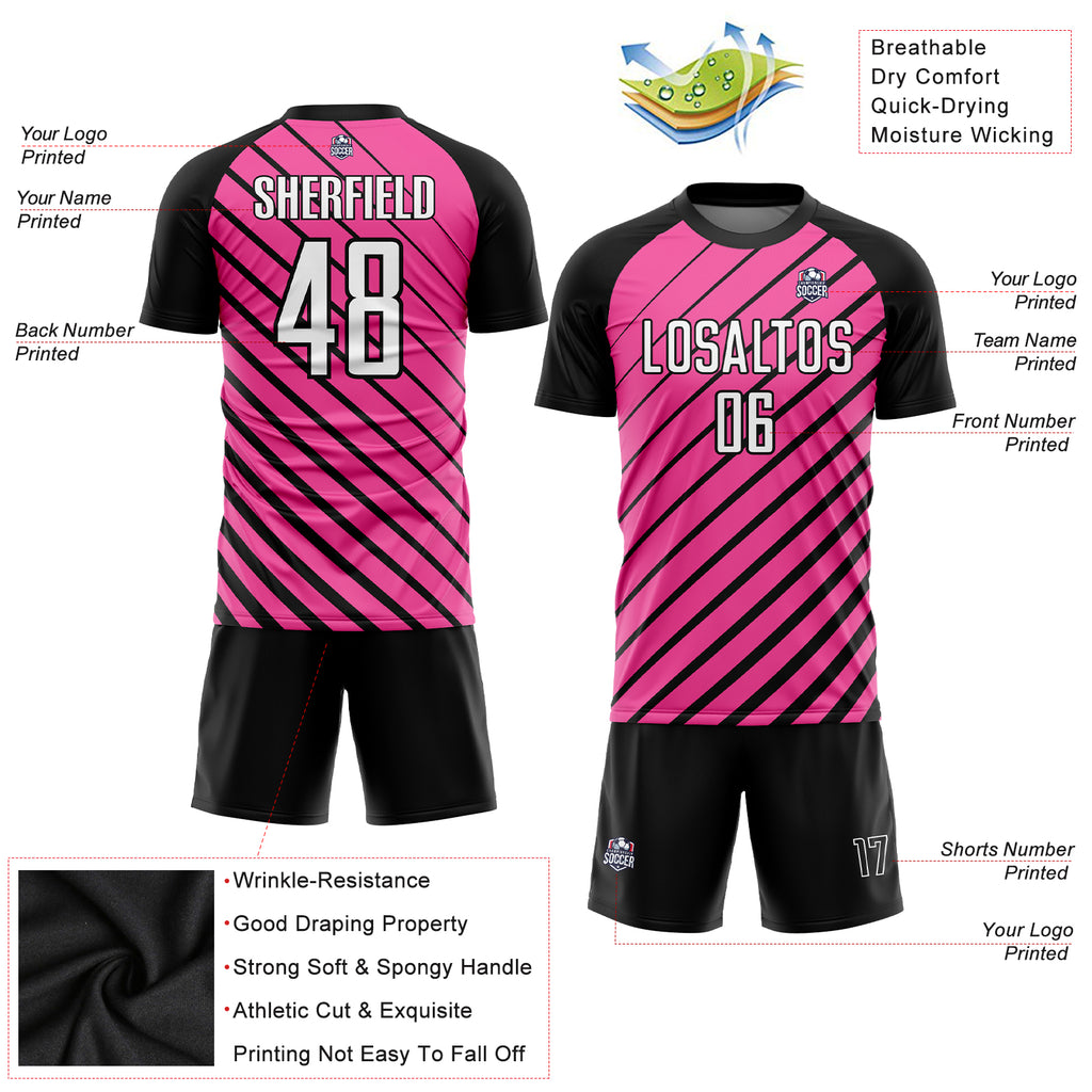 Custom Pink White-Black Sublimation Soccer Uniform Jersey – Fiitg