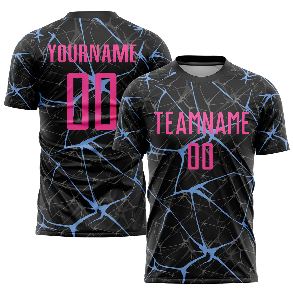 Custom Black Pink-Light Blue Sublimation Soccer Uniform Jersey