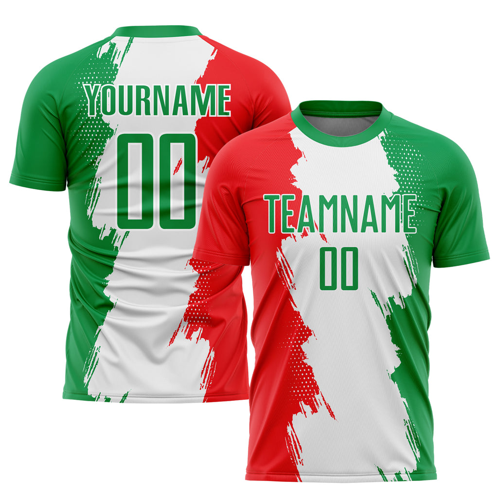 Custom Grass Green Red-White Sublimation Mexico Soccer Uniform