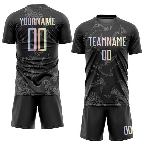 Custom Black Gradient-Gray Curve Lines Sublimation Soccer Uniform Jersey