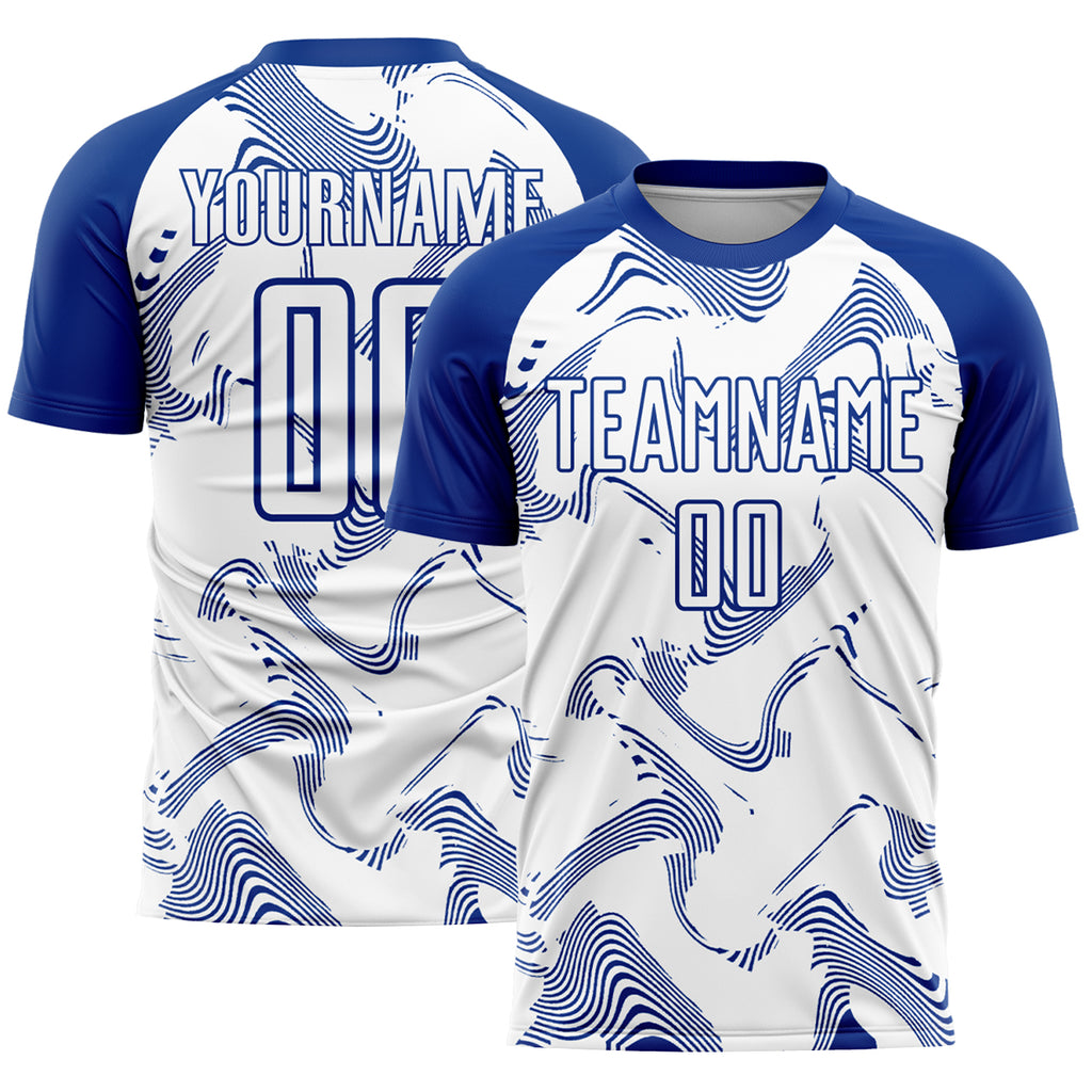 Custom White Royal Curve Lines Sublimation Soccer Uniform Jersey