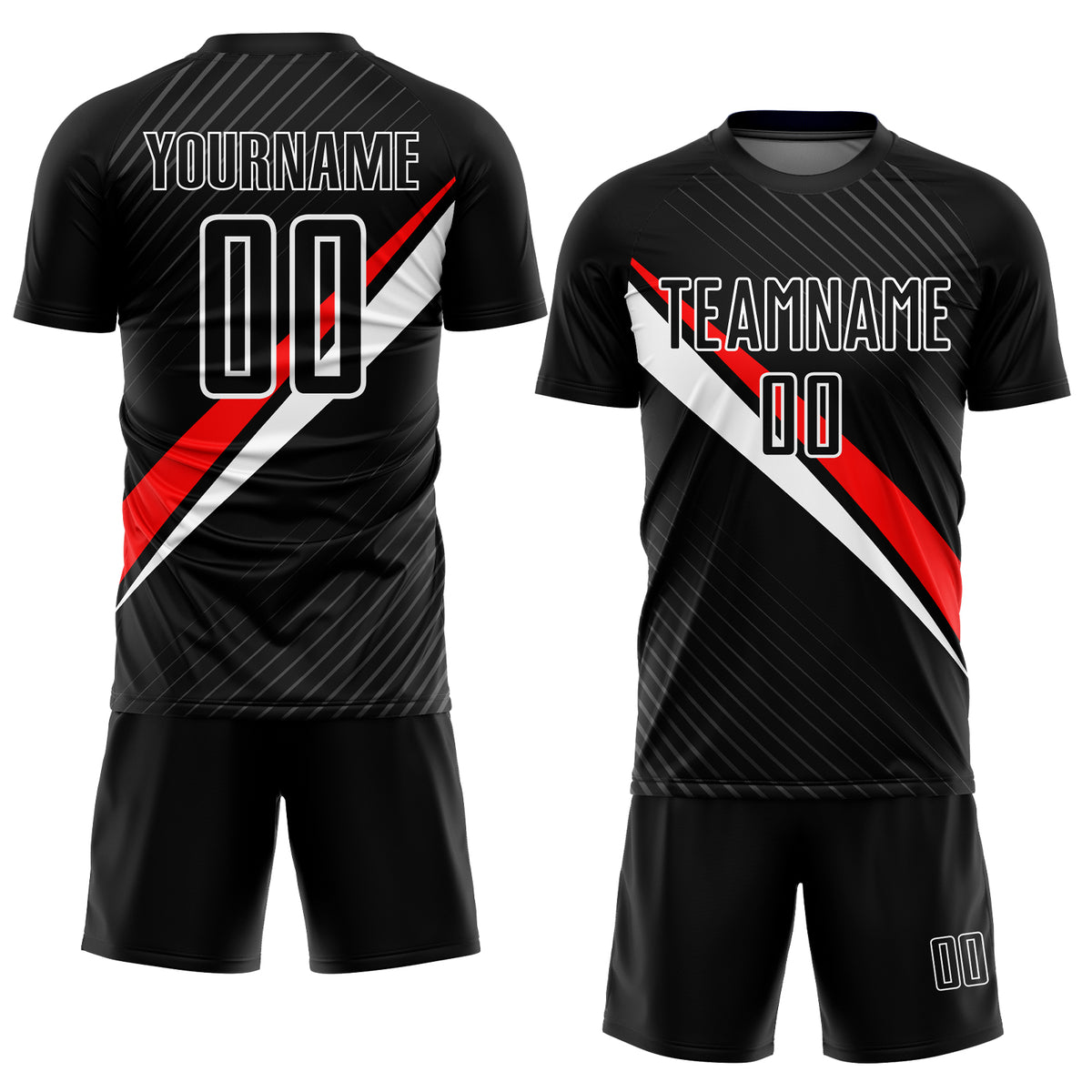 Custom Black Red-White Diagonal Lines Sublimation Soccer Uniform Jersey ...