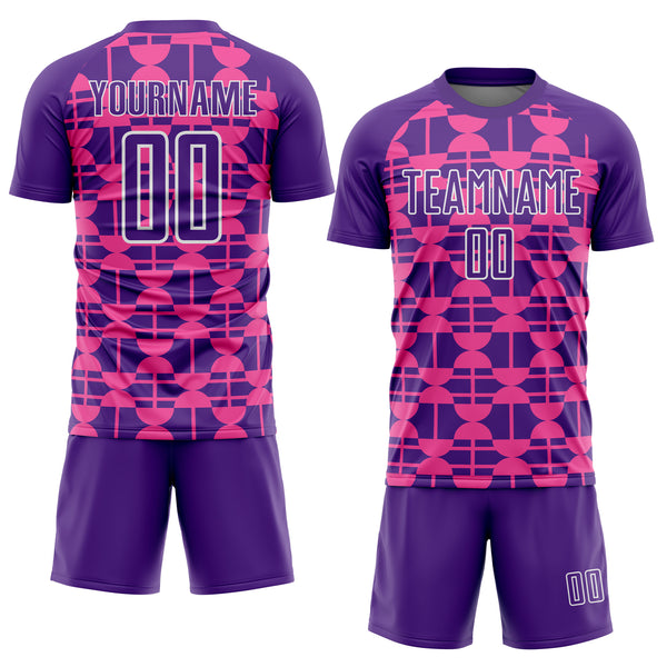 Custom Purple Pink-White Geometric Shapes Sublimation Soccer Uniform Jersey