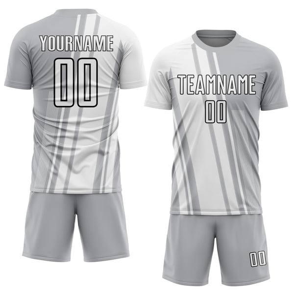 Custom Gray White-Black Lines Sublimation Soccer Uniform Jersey