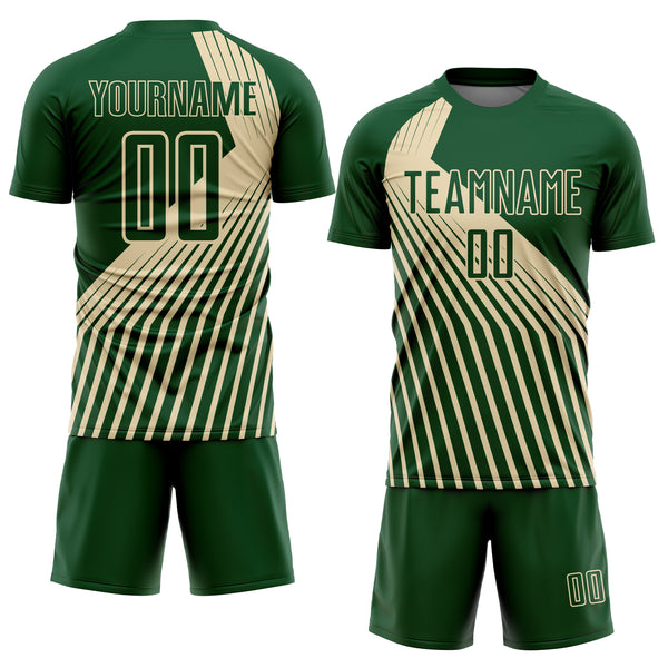 Custom Green Cream Lines Sublimation Soccer Uniform Jersey