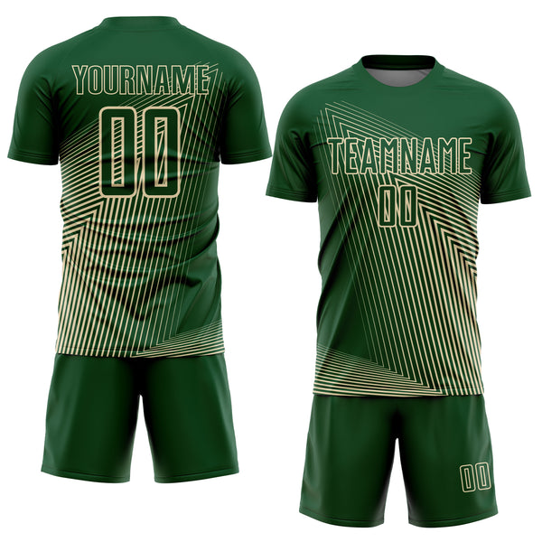 Custom Green Cream Lines Sublimation Soccer Uniform Jersey