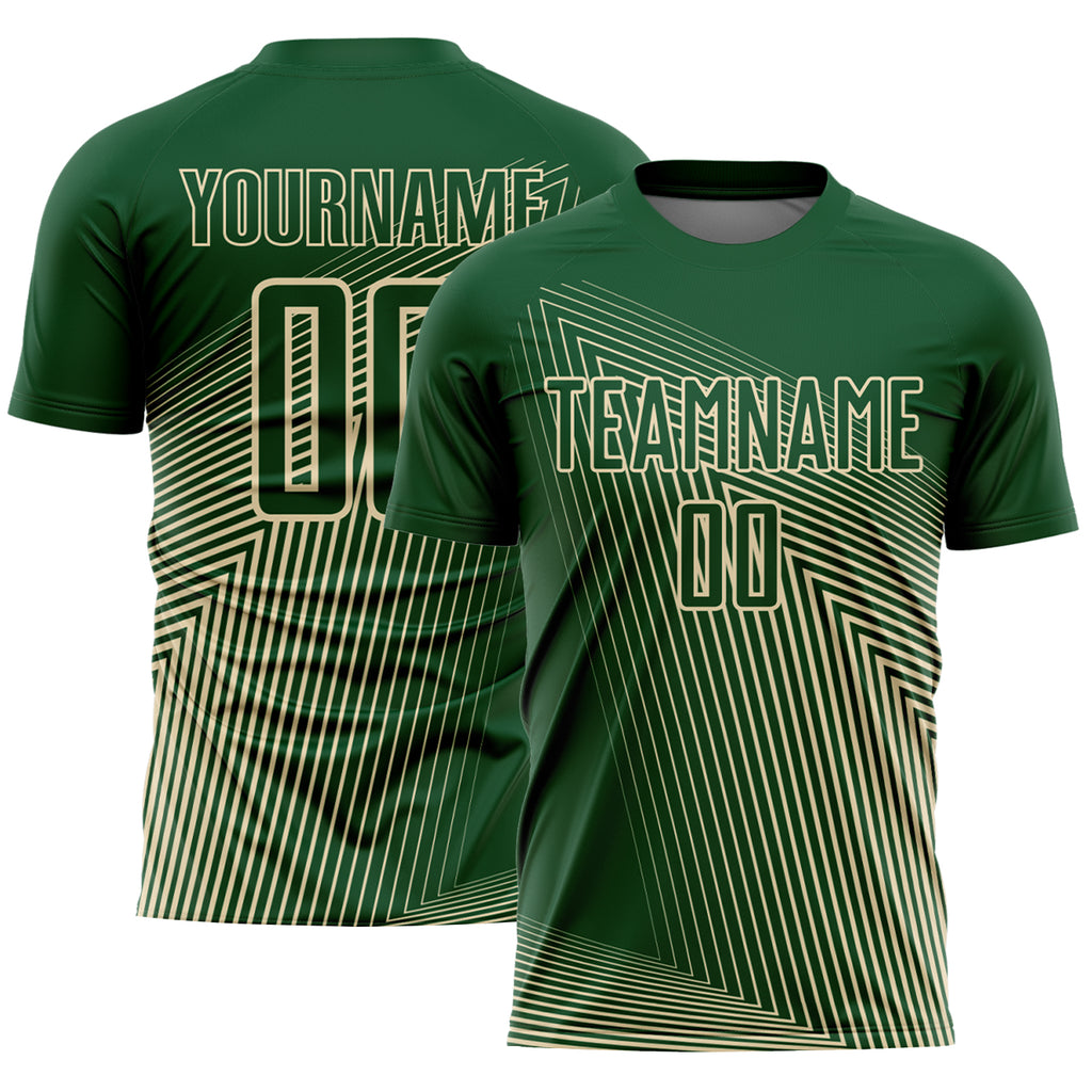 Custom Green Cream Lines Sublimation Soccer Uniform Jersey