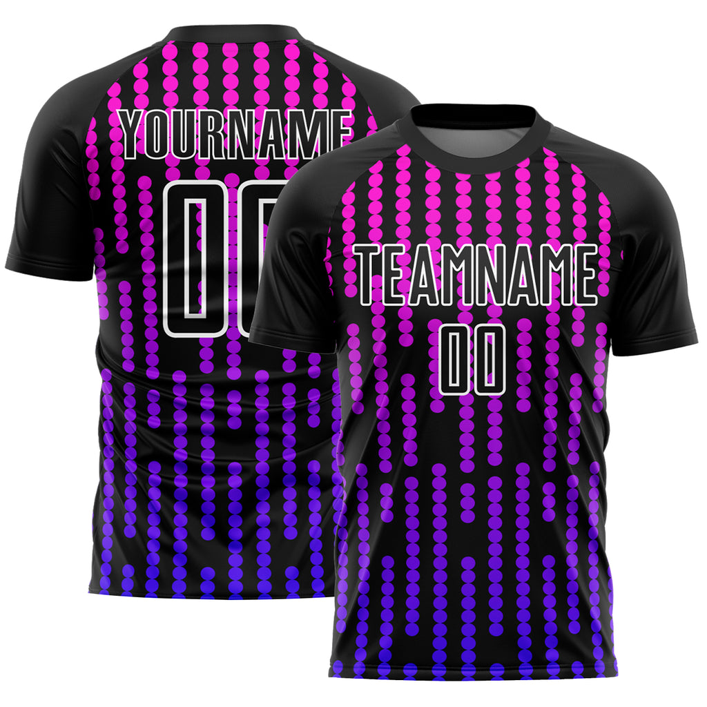 Custom Black Purple-Pink Lines Sublimation Soccer Uniform Jersey