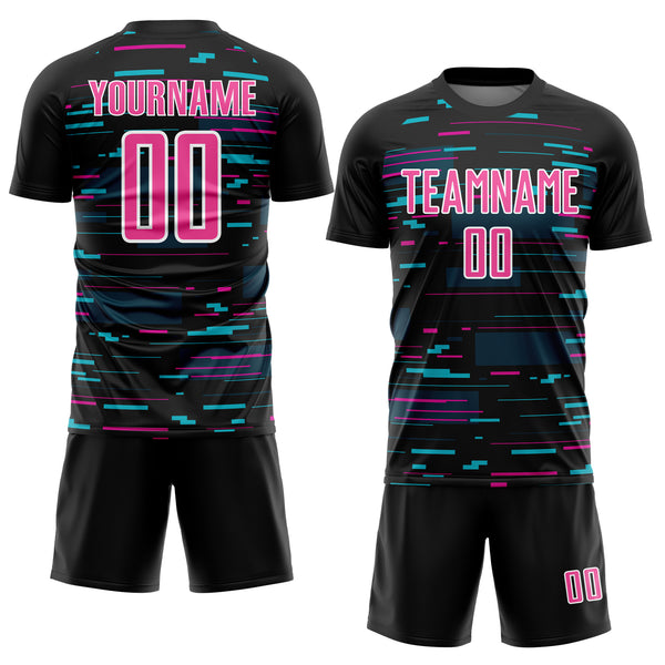 Custom Black Pink-White Lines Sublimation Soccer Uniform Jersey