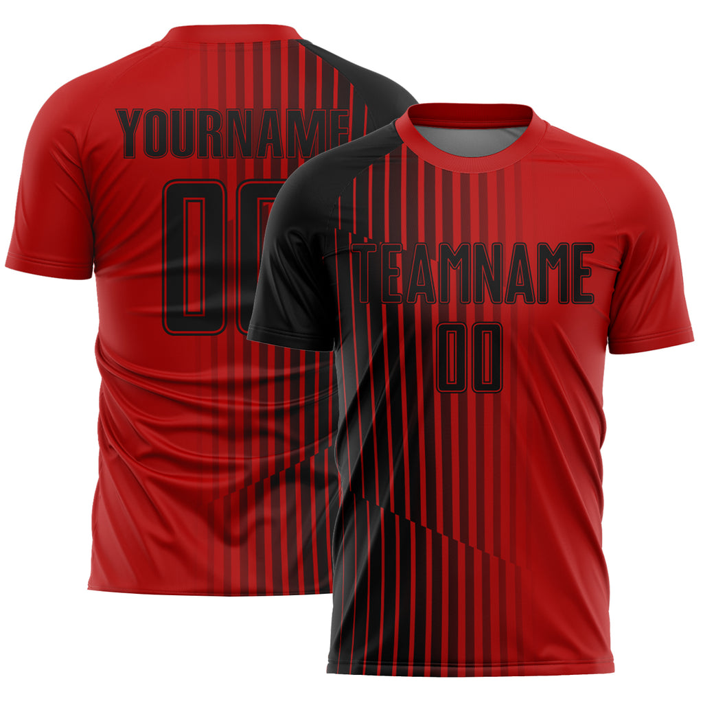 Custom Red Black Lines Sublimation Soccer Uniform Jersey