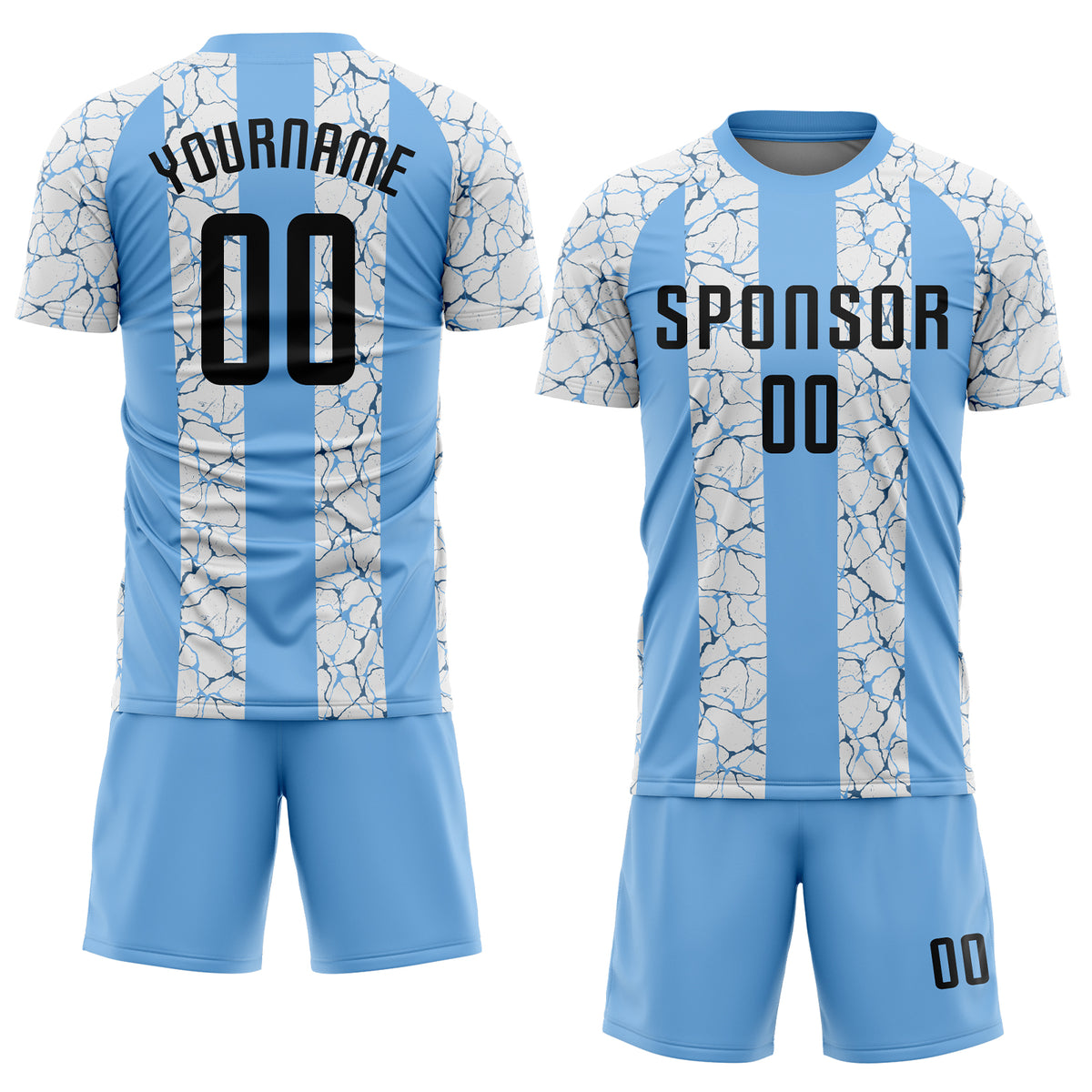 Custom Light Blue Black-White Sublimation Soccer Uniform Jersey Free ...