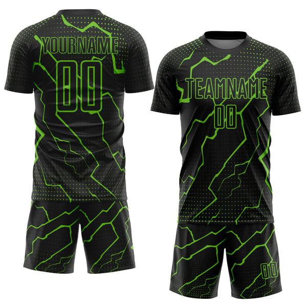 Custom Black Aurora Green Lightning Sublimation Soccer Uniform Jersey