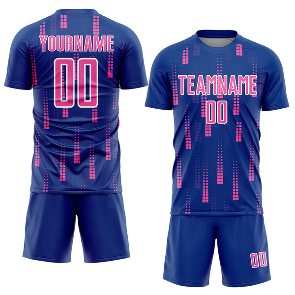 Custom Royal Pink-White Geometric Shapes Sublimation Soccer Uniform Jersey