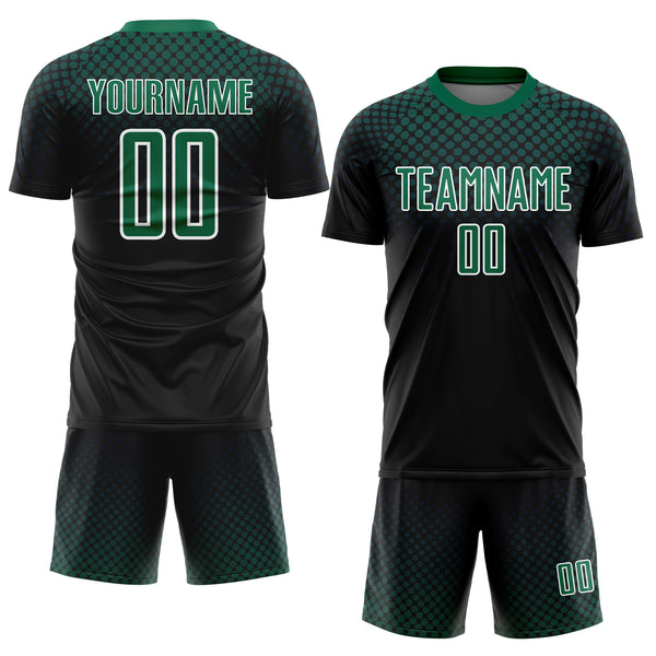 Custom Black Kelly Green-White Halftone Dots Sublimation Soccer Uniform Jersey