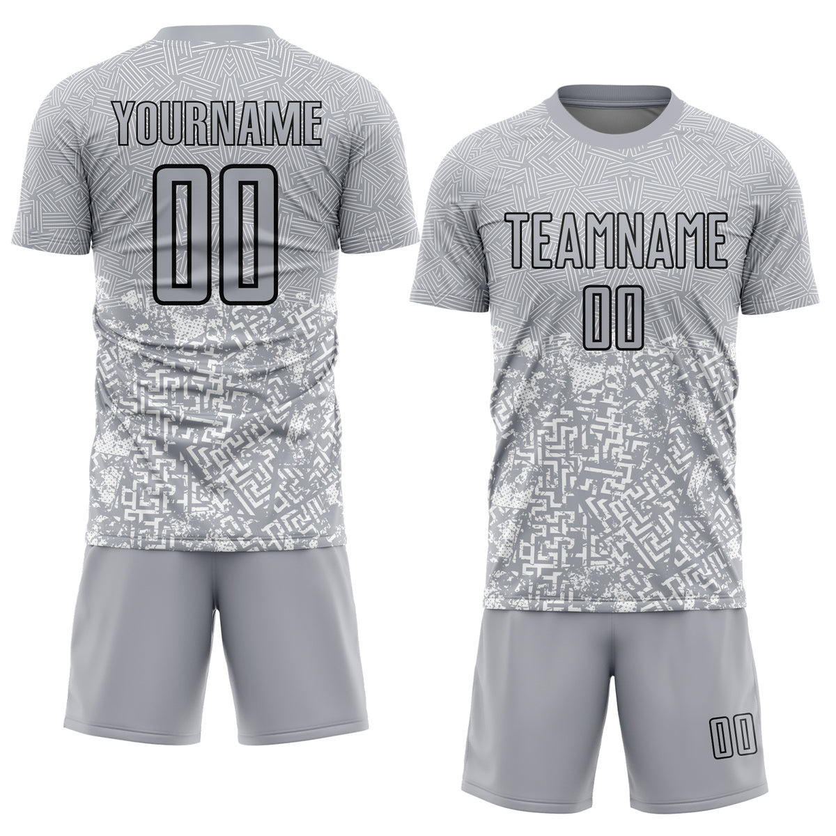 Custom Gray Black Geometric Shapes Sublimation Soccer Uniform Jersey ...