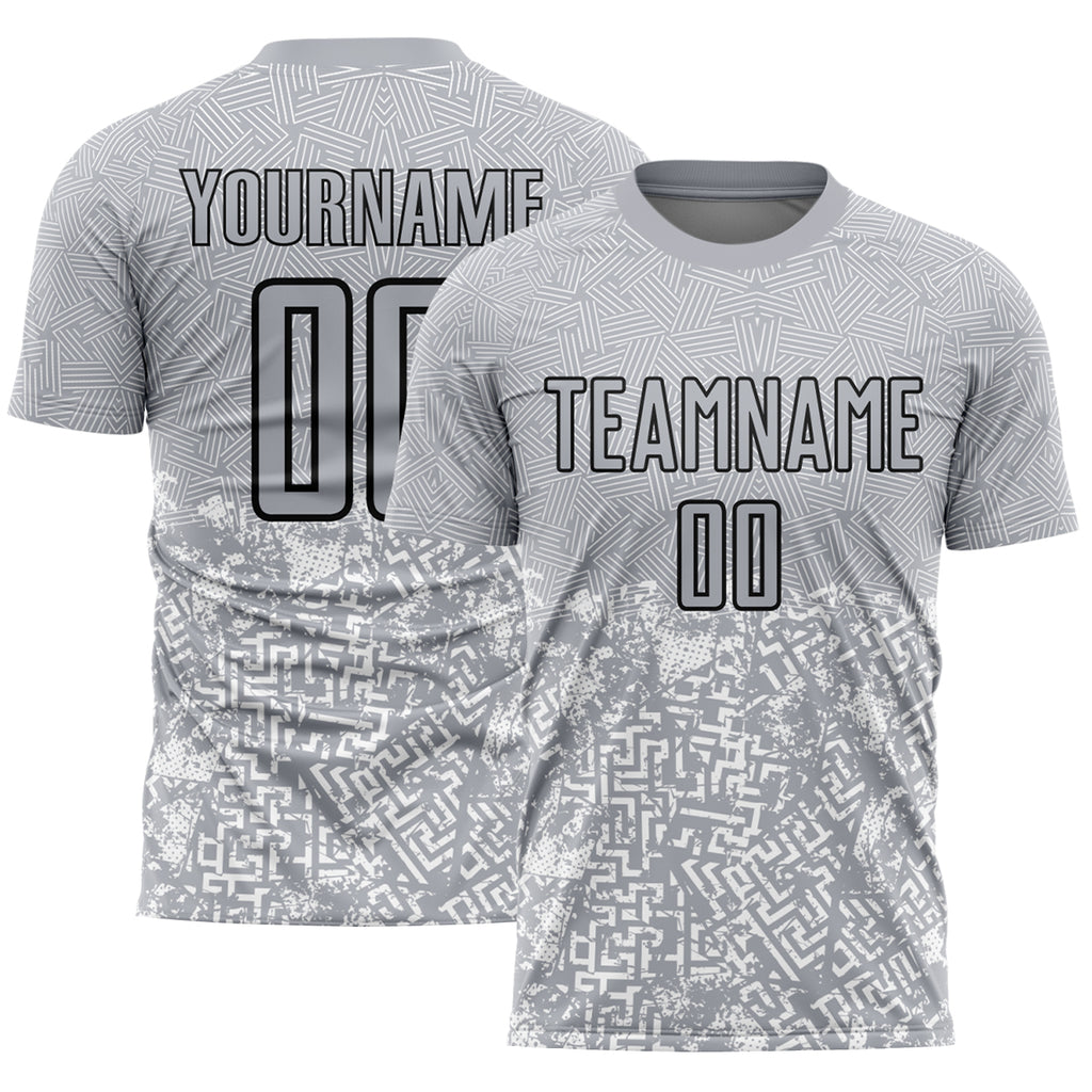 Custom Gray Black Geometric Shapes Sublimation Soccer Uniform Jersey