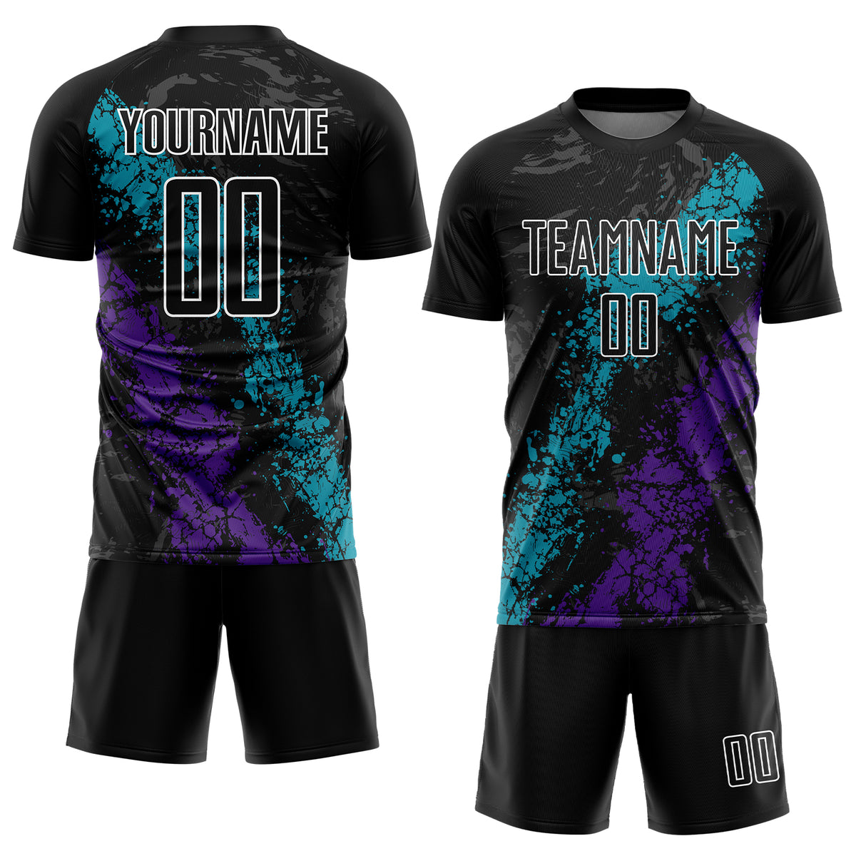 Custom Black Teal-Purple Dripping Splatter Art Sublimation Soccer ...