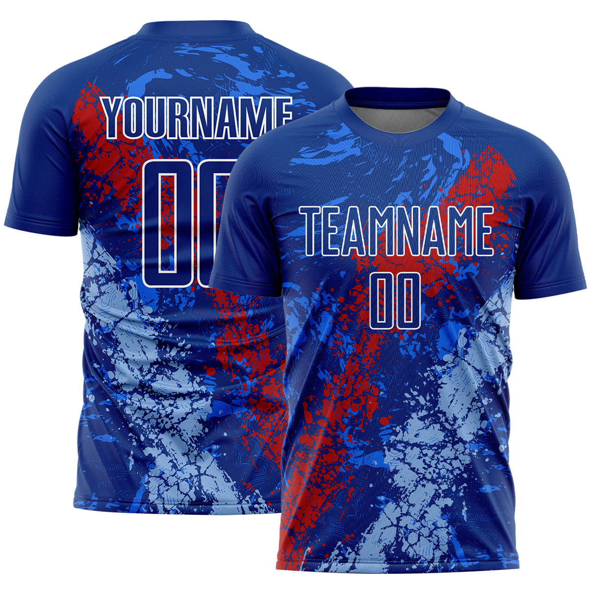 Custom Royal Red-Light Blue Dripping Splatter Art Sublimation Soccer ...