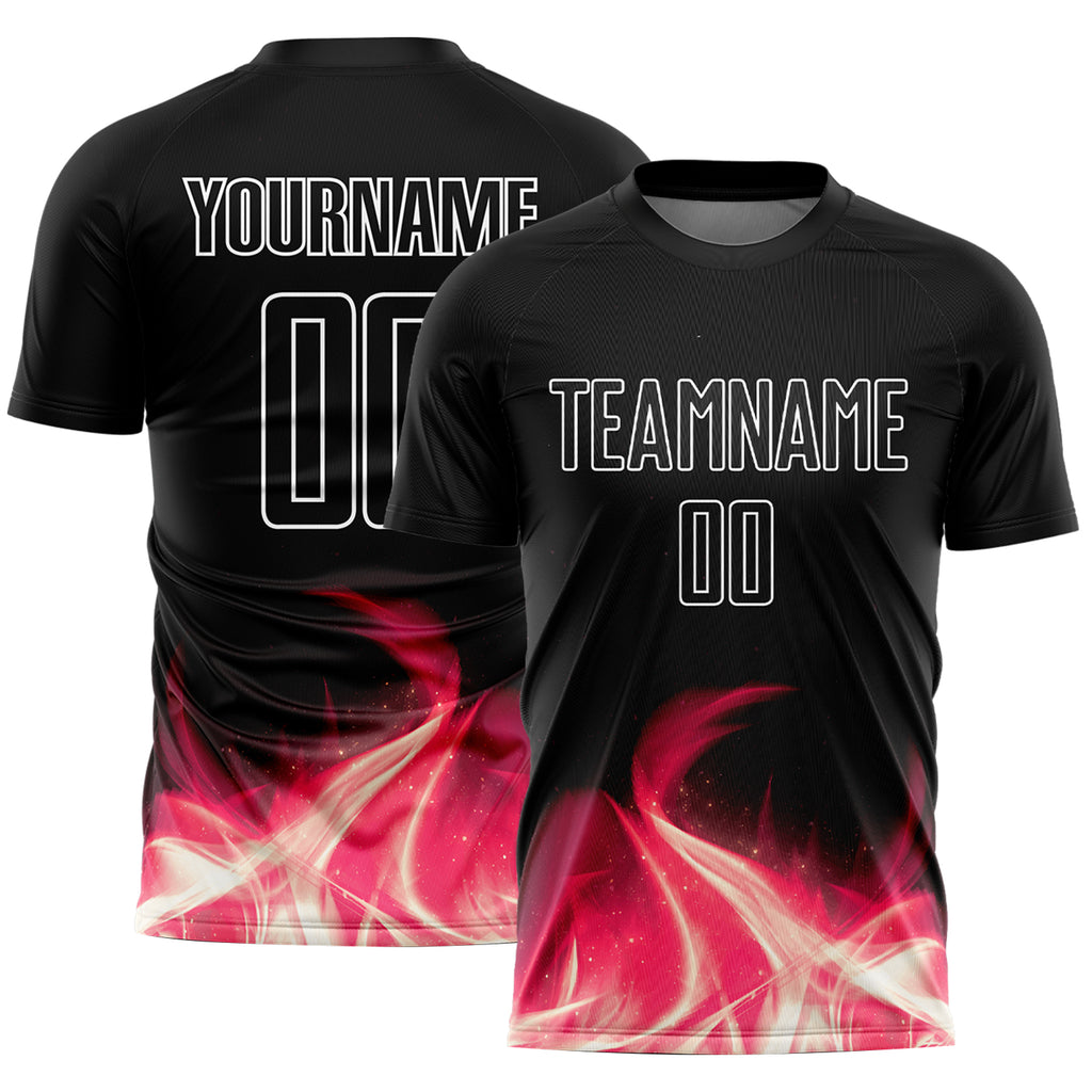 Custom Black White Flame Sublimation Soccer Uniform Jersey