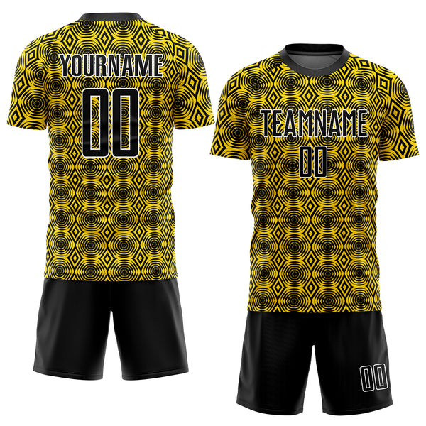 Custom Yellow Black-White Geometric Shapes Sublimation Soccer Uniform Jersey