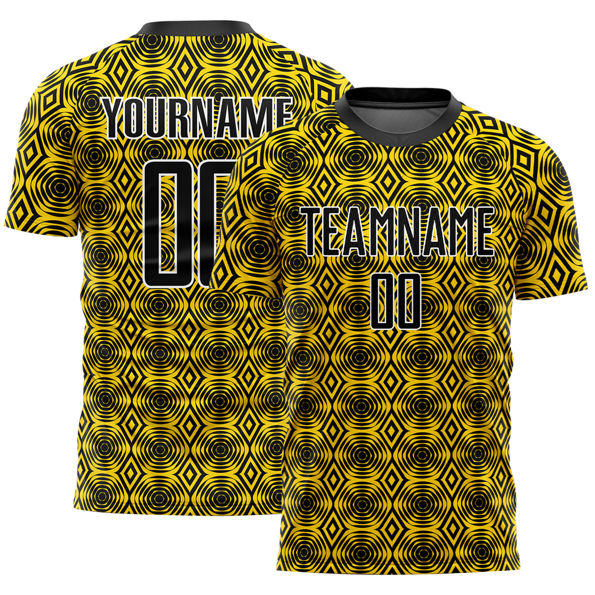 Custom Yellow Black-White Geometric Shapes Sublimation Soccer Uniform ...