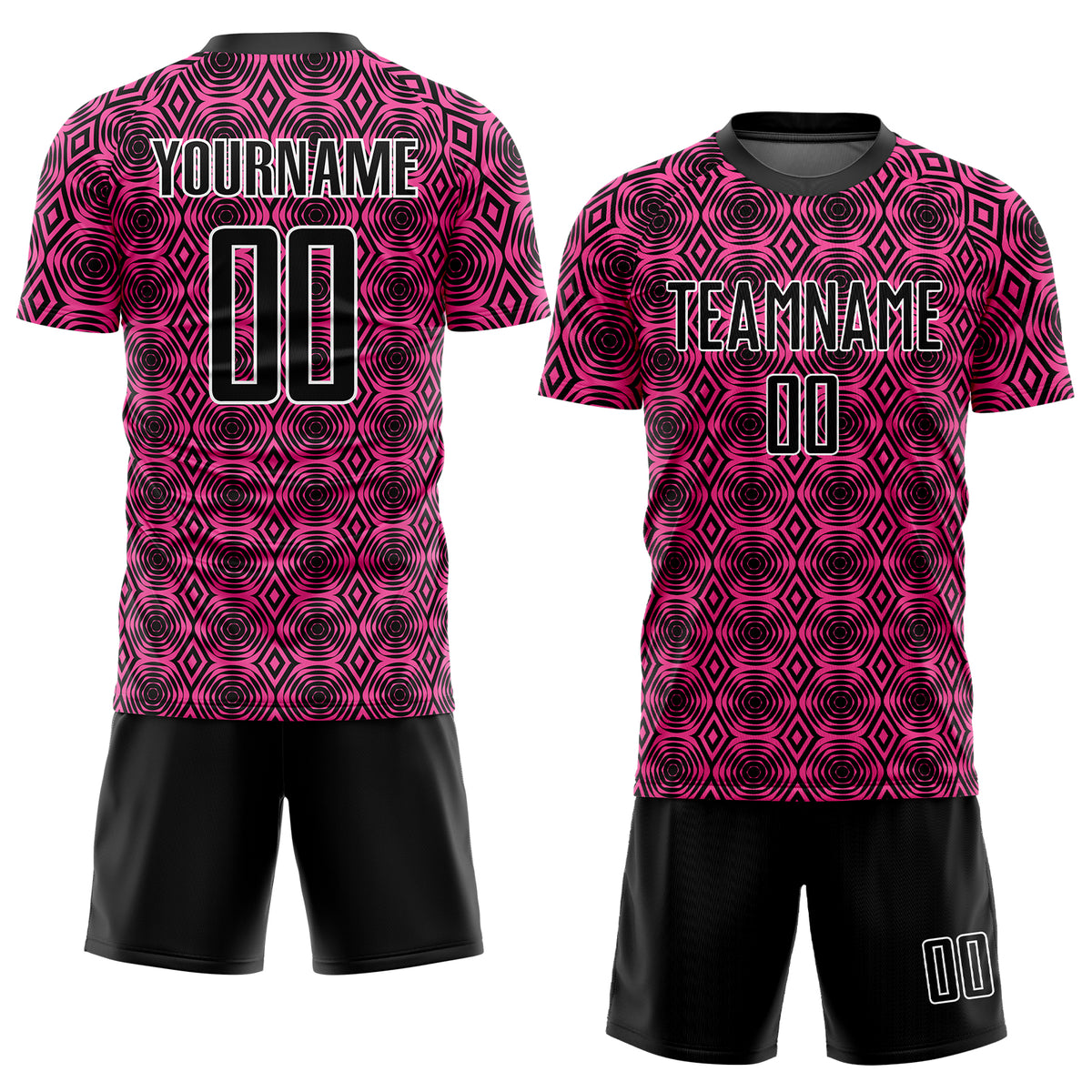 Custom Pink Black-White Geometric Shapes Sublimation Soccer Uniform ...