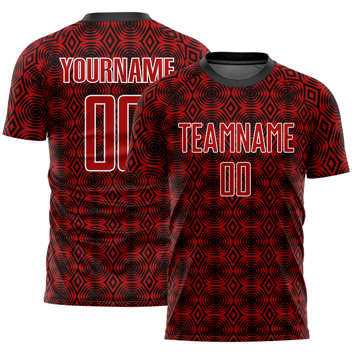 Custom Red Black-White Geometric Shapes Sublimation Soccer Uniform ...