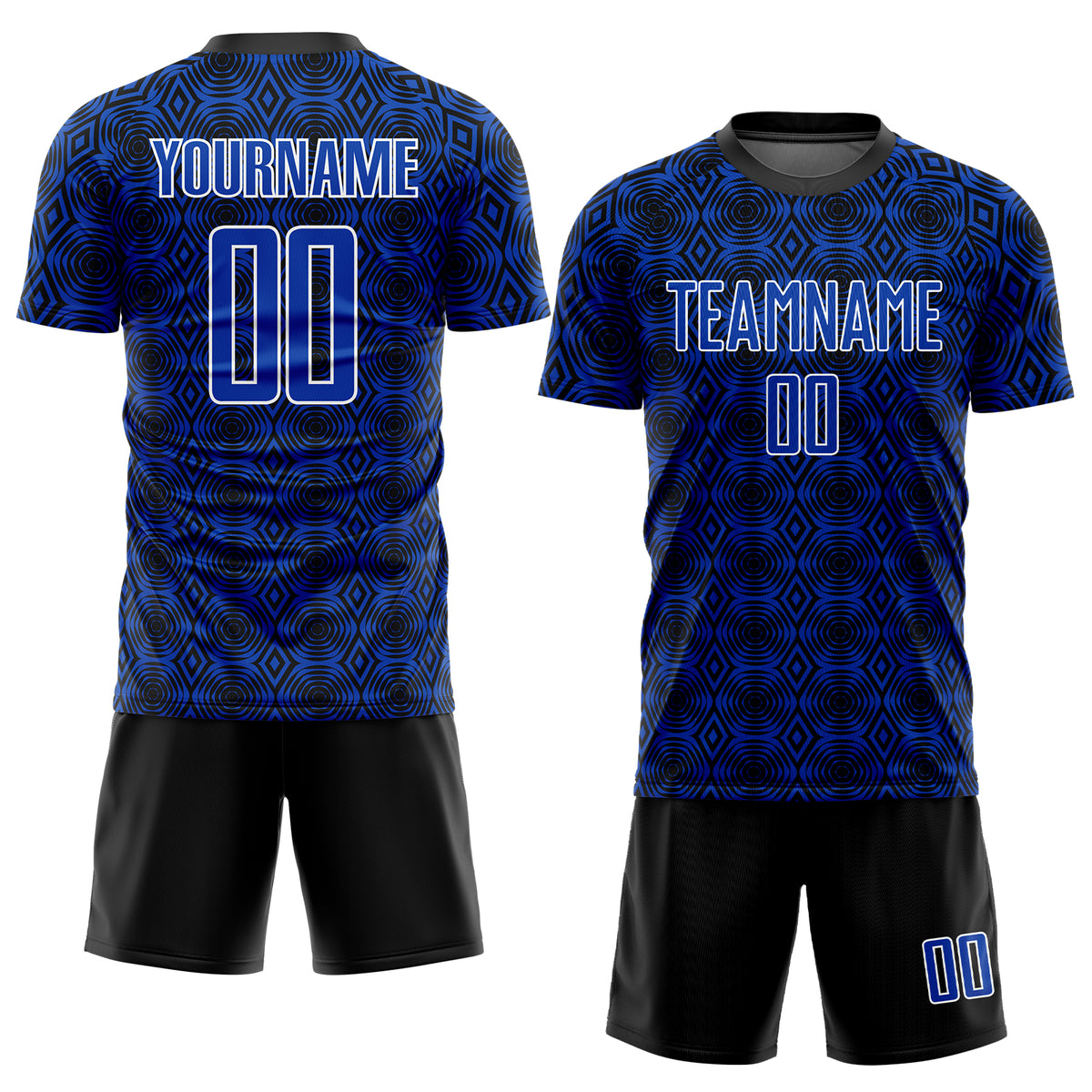 Custom Thunder Blue Black-White Geometric Shapes Sublimation Soccer ...