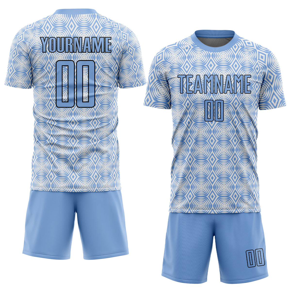 Custom Light Blue Black-White Geometric Shapes Sublimation Soccer ...