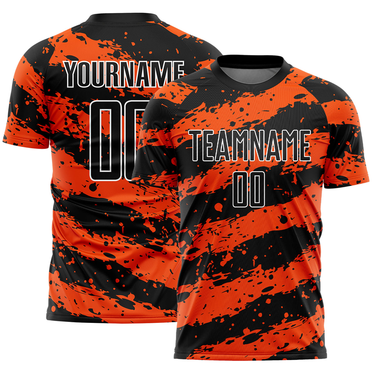 Custom Black Orange-White Splash Sublimation Soccer Uniform Jersey Free ...