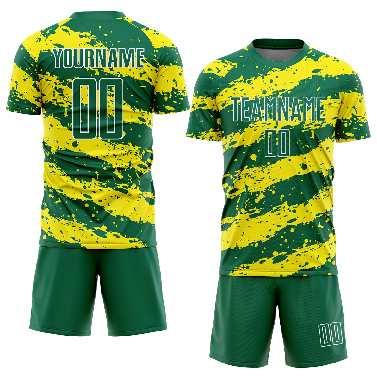 Custom Kelly Green Light Yellow-White Splash Sublimation Soccer Uniform ...