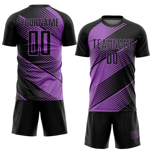 Custom Black Medium Purple Line Sublimation Soccer Uniform Jersey