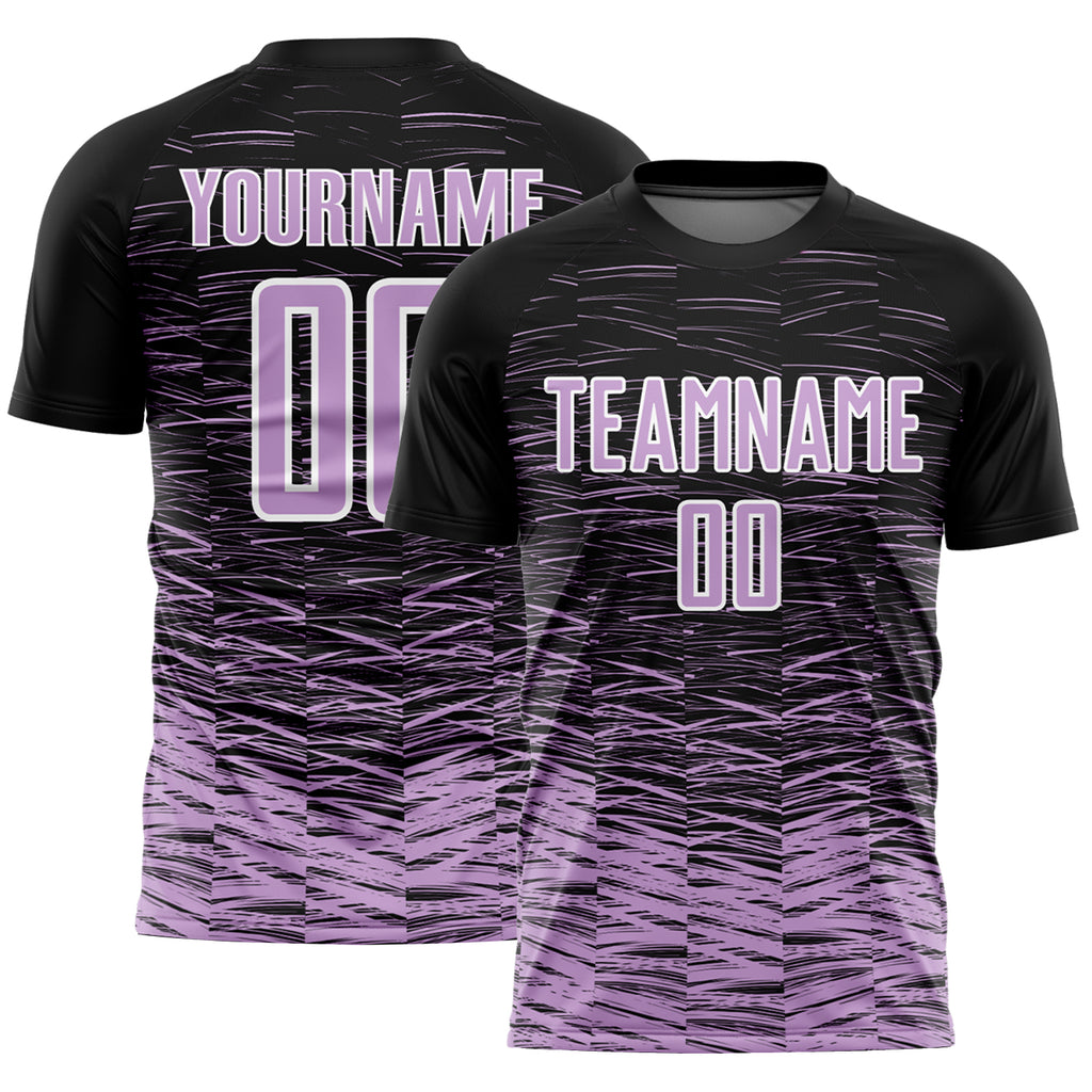 Custom Black Light Purple-White Line Sublimation Soccer Uniform Jersey