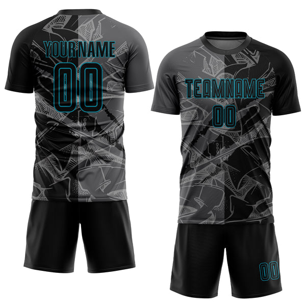 Custom Graffiti Pattern Black Steel Gray-Teal Scratch Sublimation Soccer Uniform Jersey